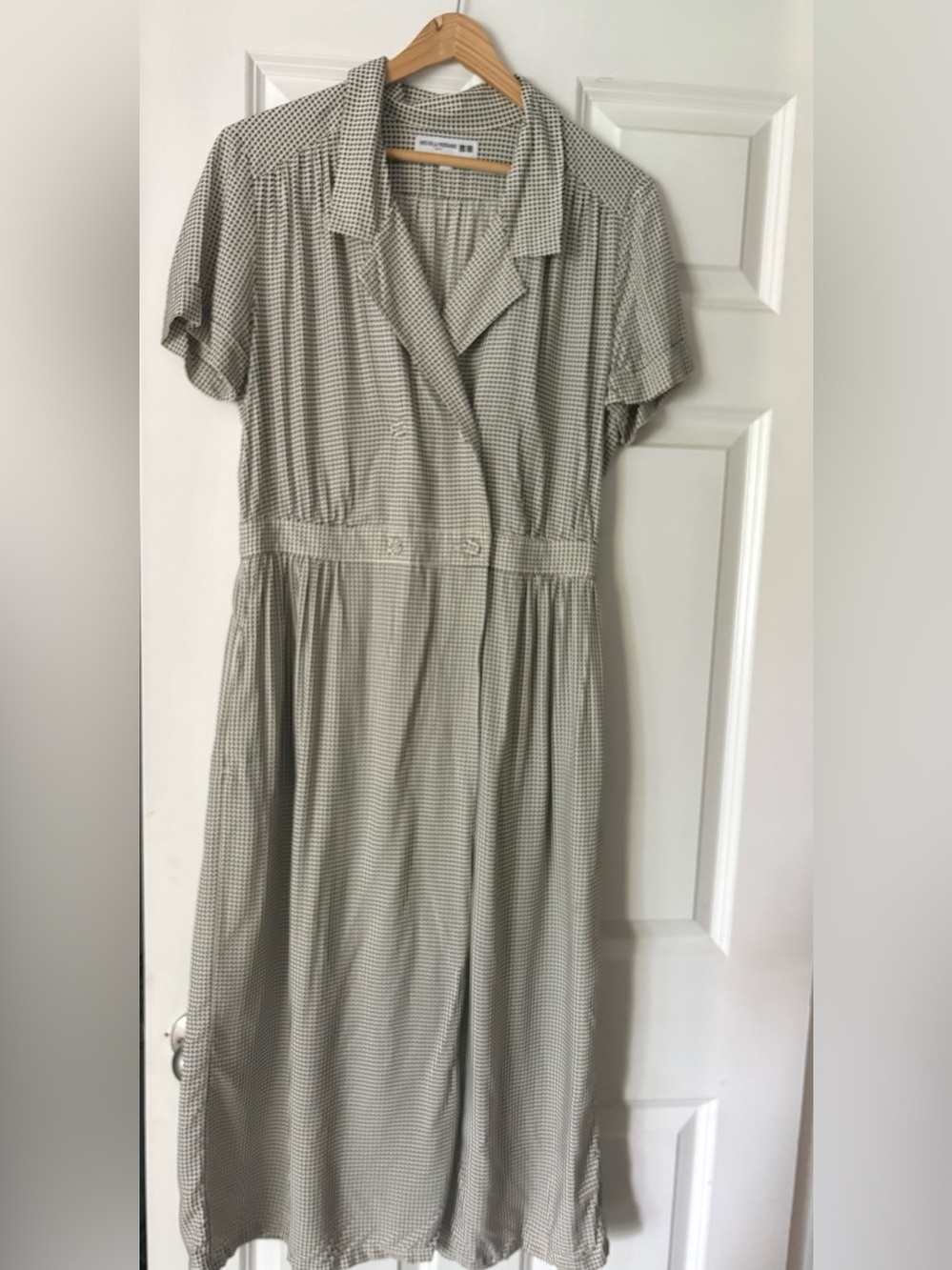 Uniqlo Light Gray Checked Midi Shirt Dress